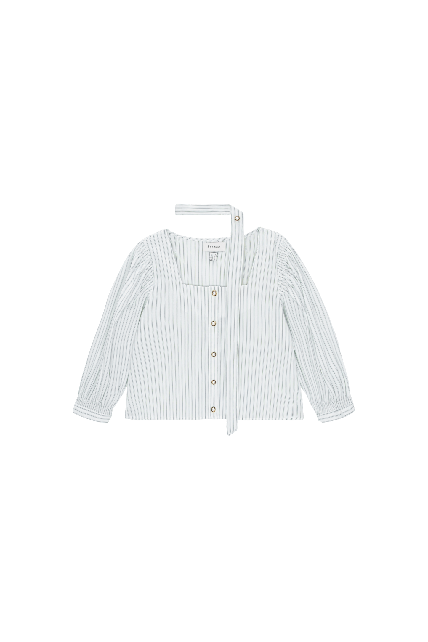 Square Neck Tie Blouse - Navy