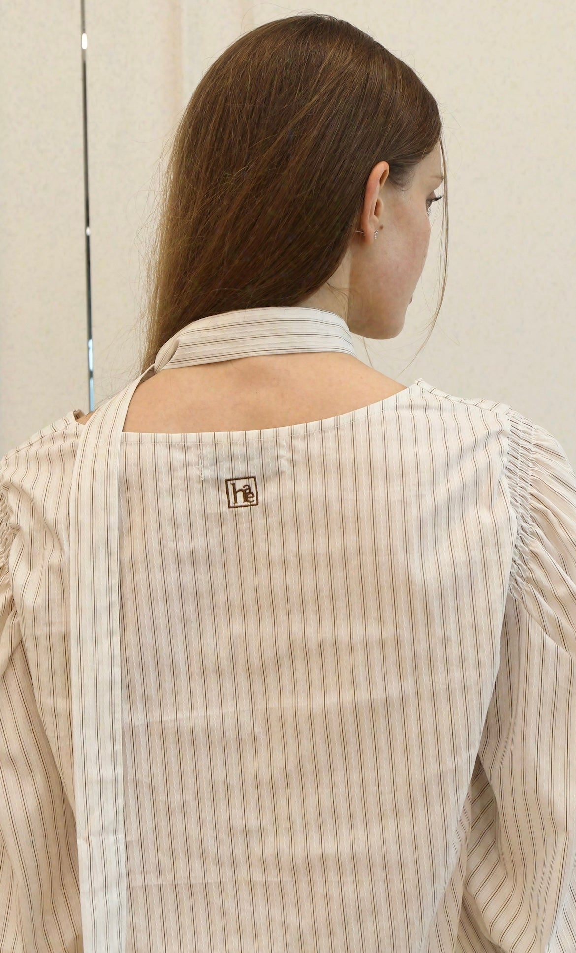 Square Neck Tie Blouse -  Brown