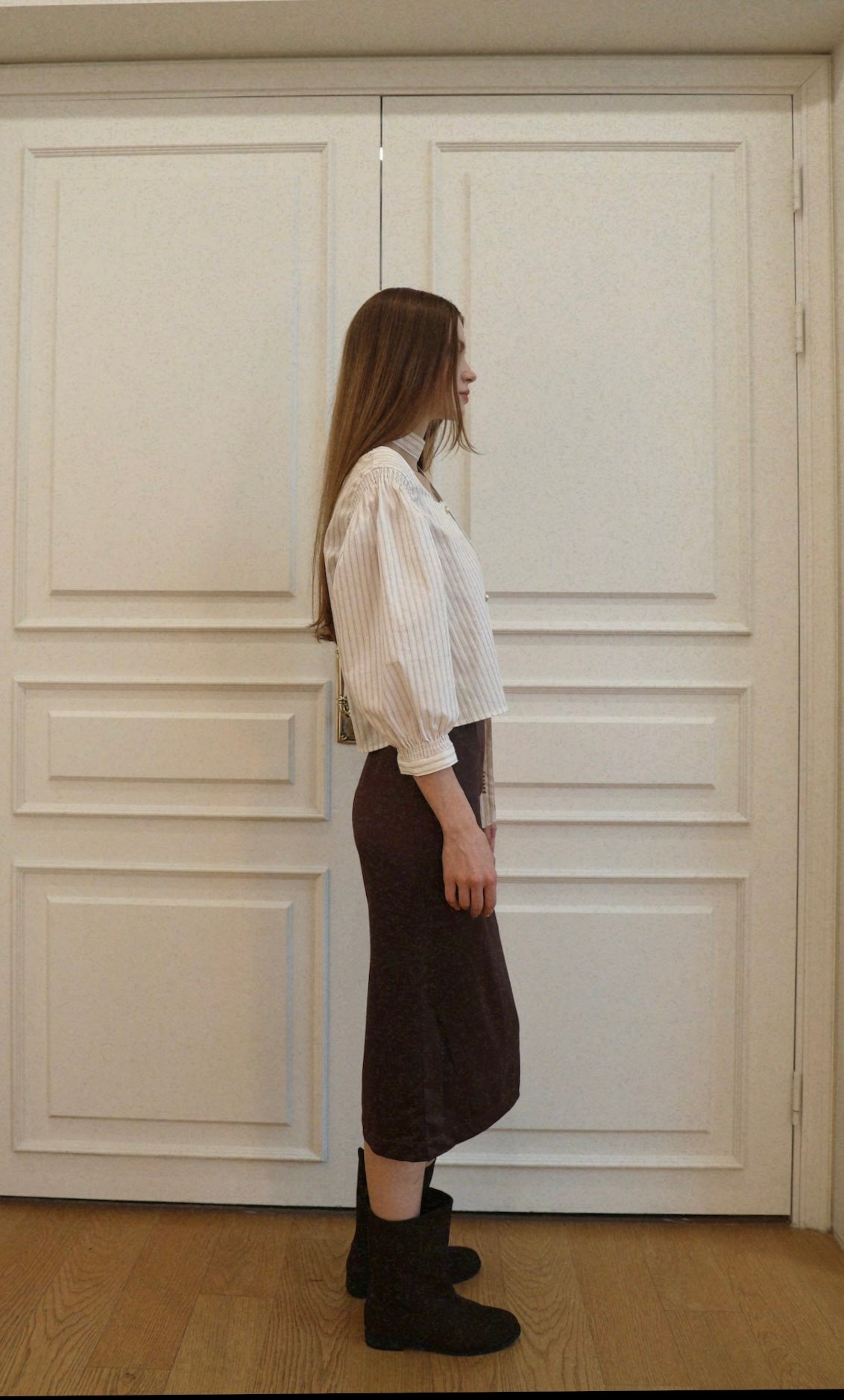 Square Neck Tie Blouse -  Brown
