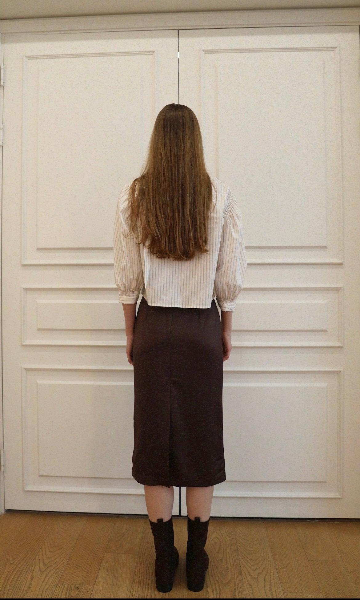 Square Neck Tie Blouse -  Brown