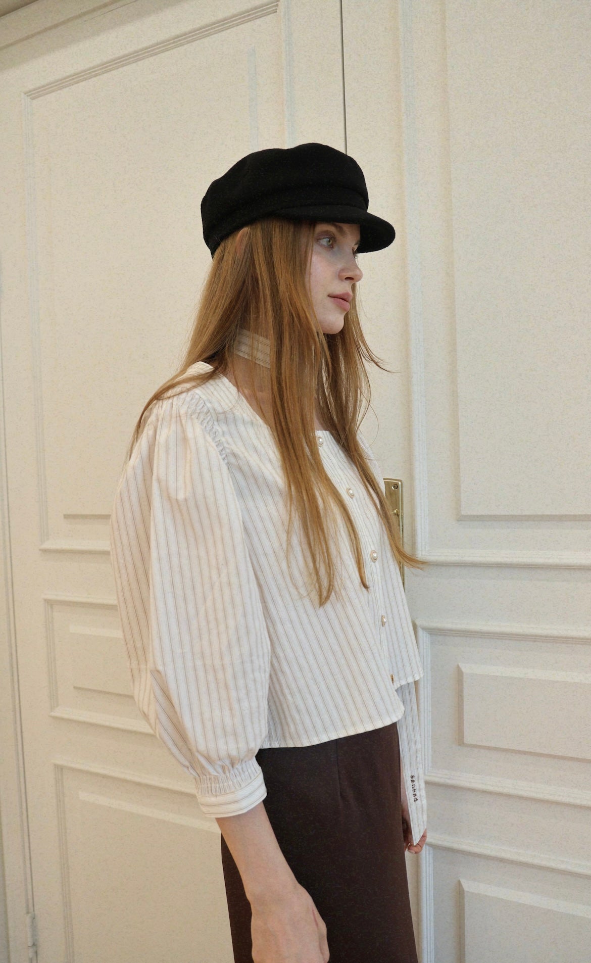Square Neck Tie Blouse -  Brown