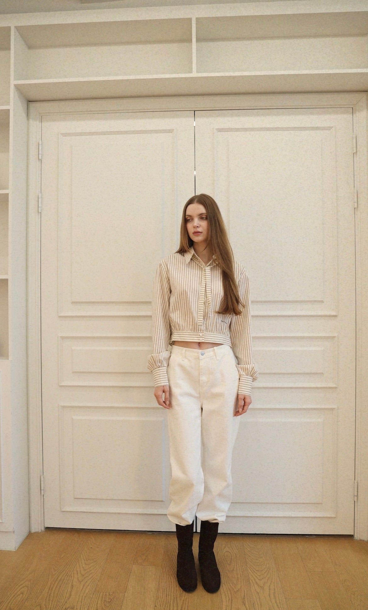 Striped Crop Shirt With Tie - Butter