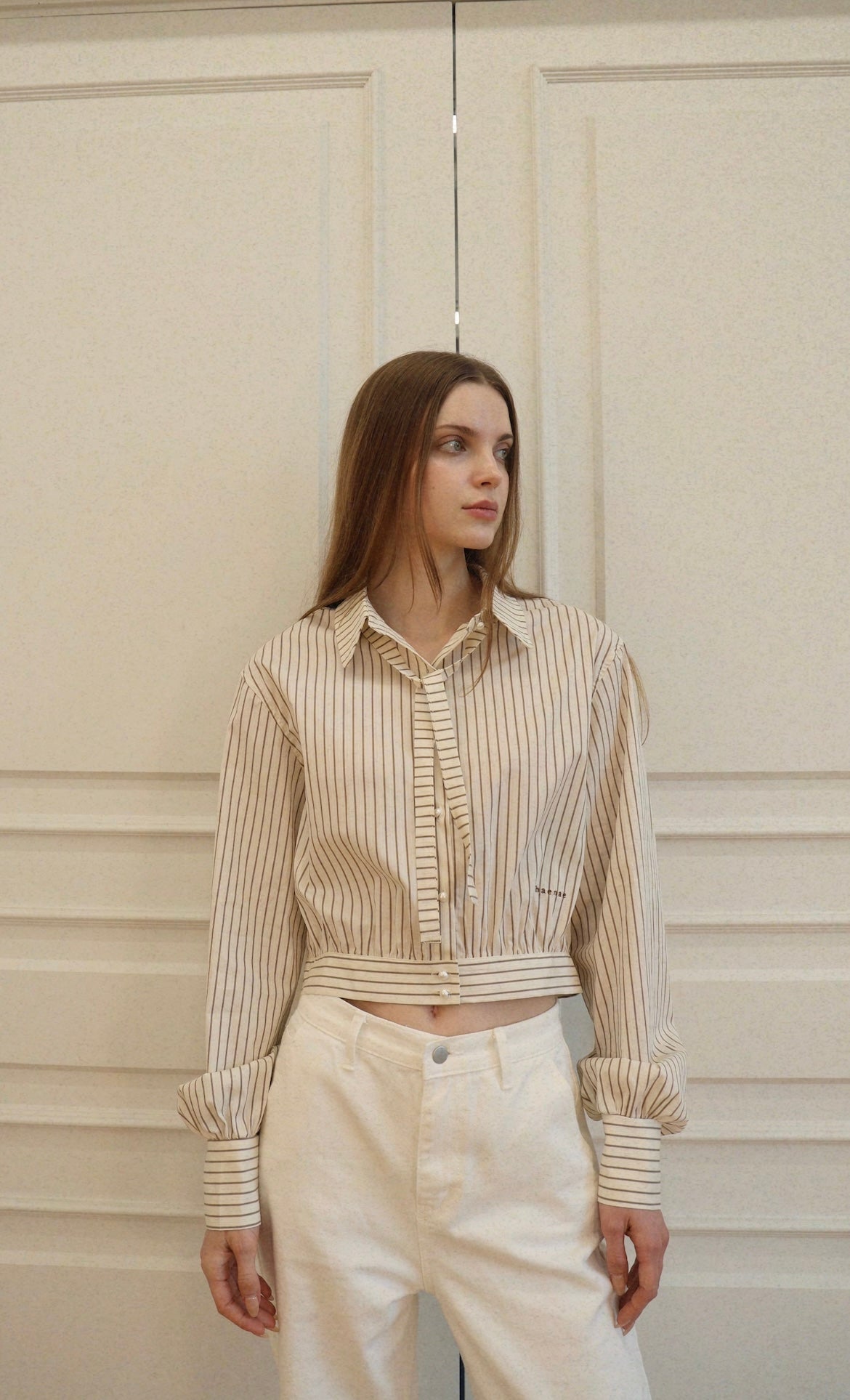 Striped Crop Shirt With Tie - Butter