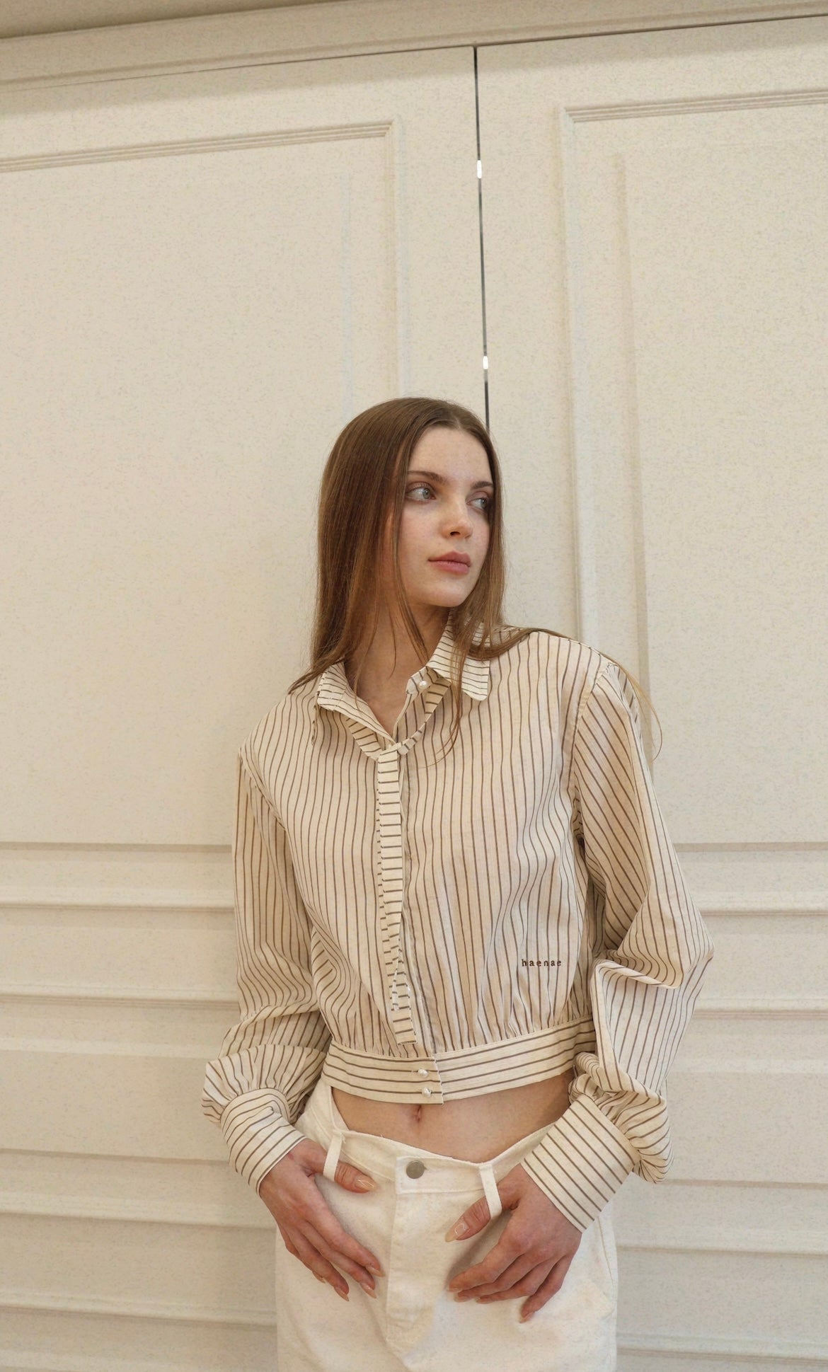 Striped Crop Shirt With Tie - Butter
